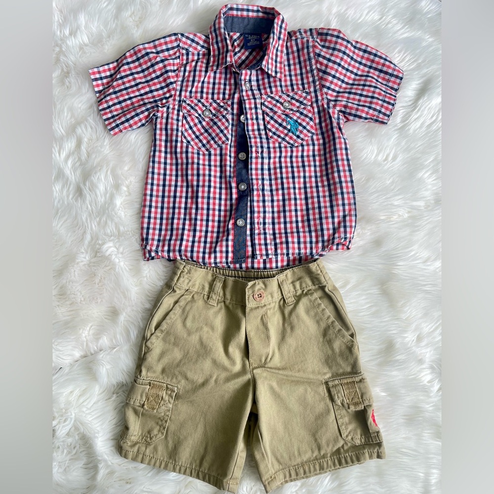 U.S. Polo Boy 2 Piece Set, Size 2T, Shirt and Short, Cotton, Good Condition.